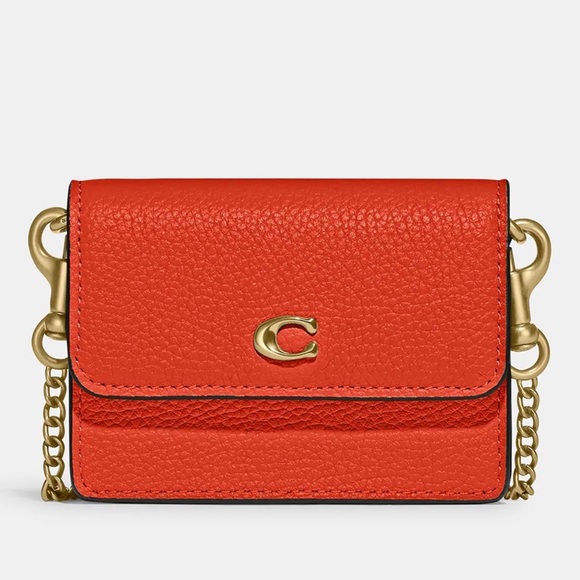 Coach Orange Crossbody Bag with Gold Chain Half-Flap Card Case - Picture 2 of 15